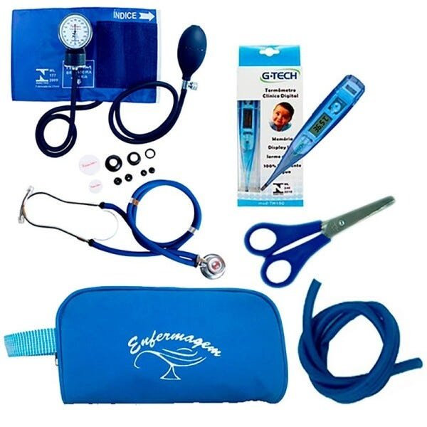 Kit Basic para Enfermagem com Aparelho de Pressão e Estetoscópio Duplo Rappaport - Azul - 1