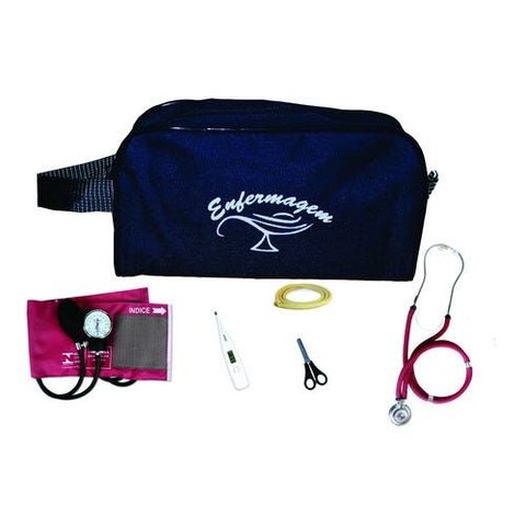 Kit Basic para Enfermagem com Aparelho de Pressão e Estetoscópio Duplo Rappaport - Azul marinho com 