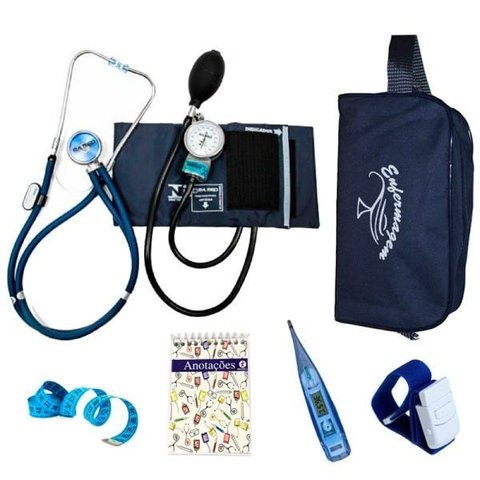 Kit Aparelho de Pressão Estetoscópio + Necessaire Exclusiva - Azul Marinho