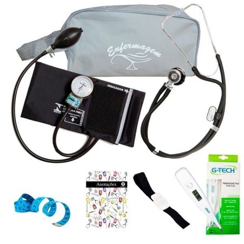 Kit Aparelho de Pressão Estetoscópio + Necessaire Exclusiva - Cinza