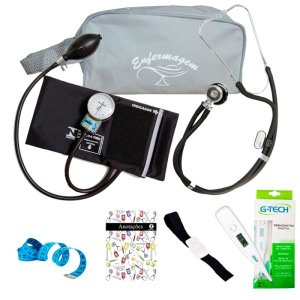 Kit Aparelho De Pressão Estetoscópio + Necessaire Exclusiva - Cinza