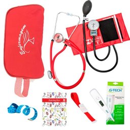 Kit Aparelho De Pressão Estetoscópio + Necessaire Exclusiva - Vermelho - 1