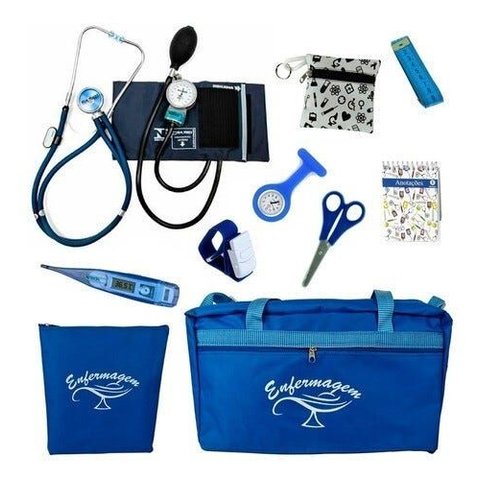 Kit com Porta Jaleco para Enfermagem Completo - Lindo - Azul
