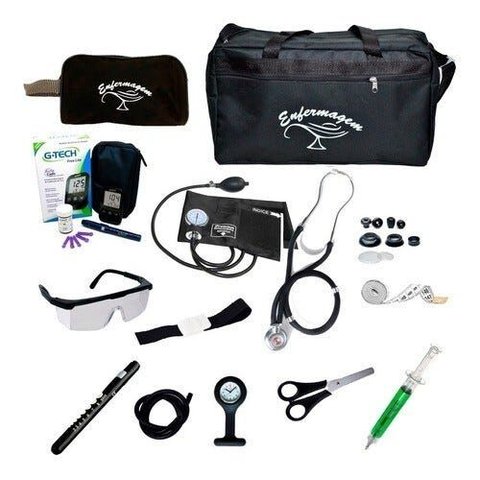 Kit de Enfermagem Completo Premium com Relógio - Preto (bolsa Tipo 2)