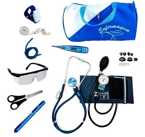 Kit Enfermagem Aparelho De Pressão Estetoscópio Várias Cores - Azul