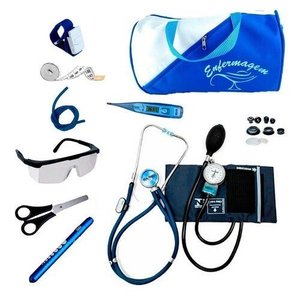 Kit Enfermagem Aparelho De Pressão Estetoscópio Várias Cores - Azul