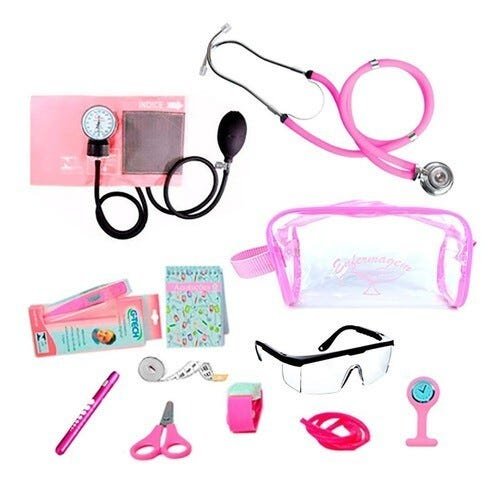 Kit Materiais Enfermagem Completo + Necessaire Transparente - Rosa - 1