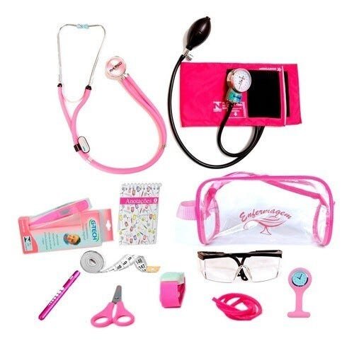 Kit Materiais Enfermagem Completo + Necessaire Transparente - Pink - 1