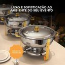 Ver imagem 2 de Rechaud Dourado Rm Redondo em Aço Inox Banho Maria com Fogareiro 5 L Buffet