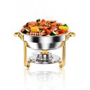 Ver imagem 1 de Rechaud Dourado Rm Redondo em Aço Inox Banho Maria com Fogareiro 5 L Buffet