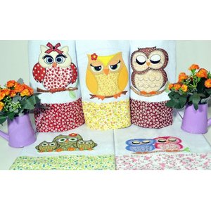 Kit Pano de Prato em Patchwork com 5 pçs - Corujas Arte & Tear