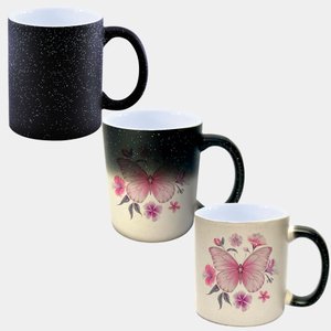 Caneca Mágica Glitter Muda de Cor Y2 Borboleta Rosa Flores 2