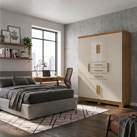 Guarda Roupa Compacto 6 Portas 3 Gavetas Roupeiro Armário Nature Fendi