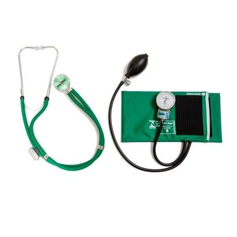 Kit Bolsa Tipo Pasta, Necessaire Retangular, Porta Moedas e Esteto com Esfigmo Pa Med - Verde