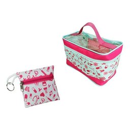 Kit Bolsa Tipo Pasta, Necessaire Retangular, Porta Moedas e Esteto com Esfigmo PA Med - Fúcsia - Ro - 4