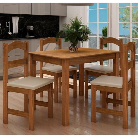 Conjunto de Mesa com 4 Cadeiras Praiana Araúna Freijó e Bege