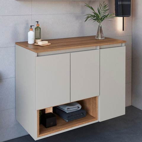 Gabinete de Banheiro 80cm para Cuba 3 Portas Taos Mel/arenas F10 - Mpozenato