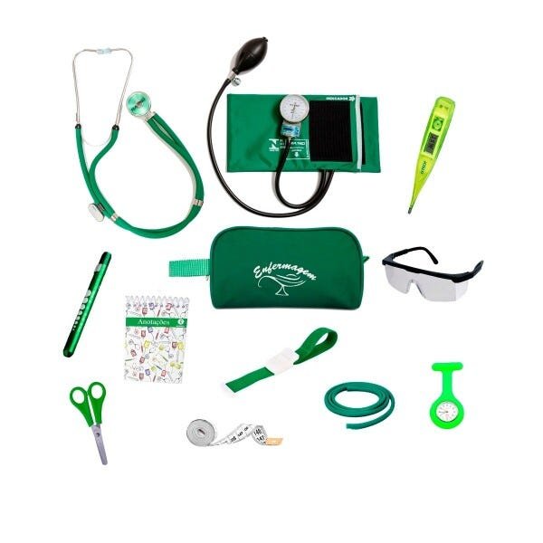Kit Material de Bolso para Enfermagem Completo com Esfigmomanômetro Pa Med - Verde - 2