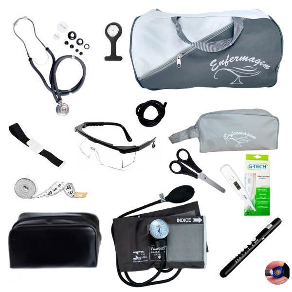 Kit de enfermagem completo com medidor de pressão Premium - Cinza - 1