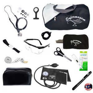 Kit de enfermagem completo com medidor de pressão Premium - Preto