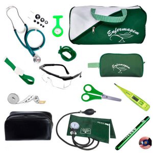 Kit de enfermagem completo com medidor de pressão Premium - Verde
