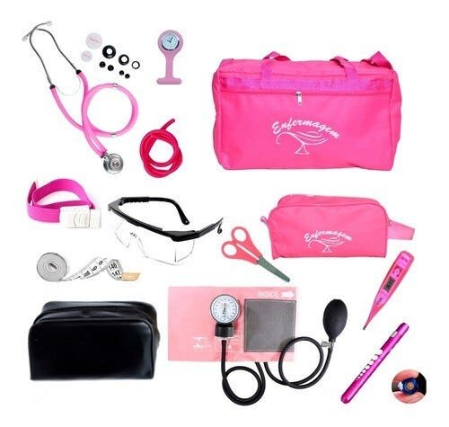 Kit de enfermagem completo com medidor de pressão Premium - Pink