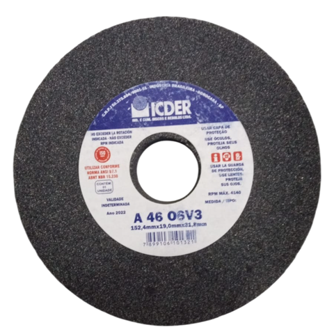 Rebolo Abrasivo 6x1x1.1/4 G46 Cinza Icder
