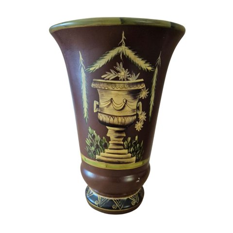 Vaso Decorativo Cerâmica Pintura Imperial Marrom Acabamento Laca Chinesa 26cm Columbus Gold