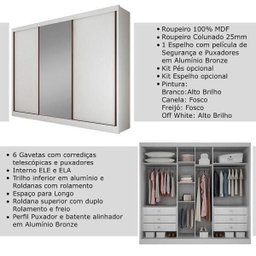 Guarda-roupa Casal com Espelho 3 Portas Diamond- - Branco - 6