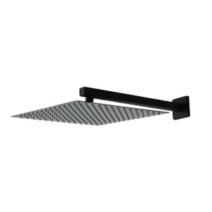 Ducha 30x30 Cm Preto Fosco em Inox com Cano Quadrado de Parede