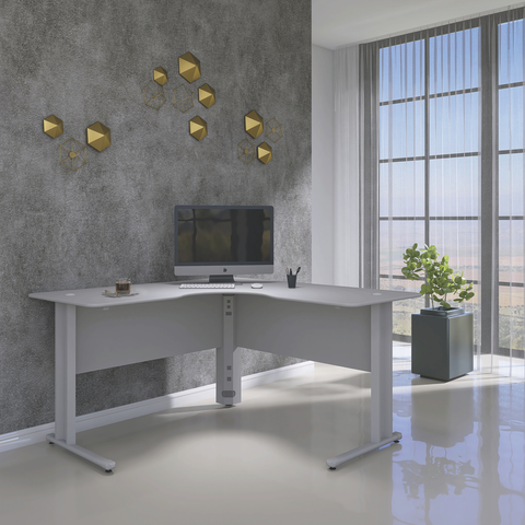 Estação de Trabalho Mesa Plataforma Escritório em L com Passa Fio Maxxi 140cm