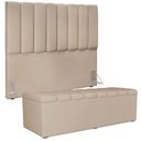 Ver imagem 1 de Kit Cabeceira Cama Box Casal 140cm com Calçadeira Recamier Baú Dália W01 Suede Bege - Lyam Decor