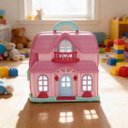 Ver imagem 3 de Casa Brinquedo Maleta Infantil Portátil Luz Som Móveis Acessórios Rosa Casinha Brinquedo