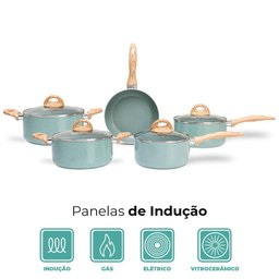 Conjunto de Panelas Antiaderente de Indução Ceramiclife Botanika 5 Peças - Brinox 4815/102 - 5