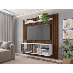 Painel Ripado Para TV Bordeaux Havana Branco - 7 Painel Ripado Para TV Bordeaux Havana Branco - 7