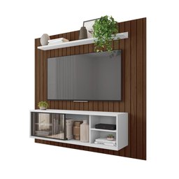 Painel Ripado Para TV Bordeaux Havana Branco - 5 Painel Ripado Para TV Bordeaux Havana Branco - 5