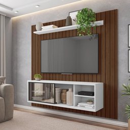 Painel Ripado Para TV Bordeaux Havana Branco - 1 Painel Ripado Para TV Bordeaux Havana Branco - 1