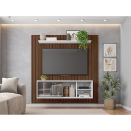 Painel Ripado Para TV Bordeaux Havana Branco - 6 Painel Ripado Para TV Bordeaux Havana Branco - 6