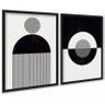 Kit 2 Quadros Abstratos Formas e Linhas Preto e Branco 24x18cm - com Vidro:moldura Branca - 1