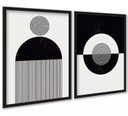 Ver imagem 1 de Kit 2 Quadros Abstratos Formas e Linhas Preto e Branco 24x18cm - com Vidro:moldura Branca