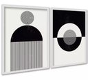 Ver imagem 2 de Kit 2 Quadros Abstratos Formas e Linhas Preto e Branco 24x18cm - com Vidro:moldura Branca