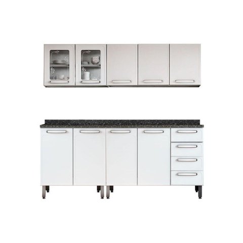 Kit de Cozinha Modulada 4 Peças Evidence (2 Armários + 2 Balcões) C4P51 Branco - Bertolini