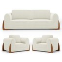 Ver imagem 1 de Kit 02 Poltronas e 01 Sofá Bloom 220cm 03 Lugares com Pés de Madeira Bouclê Off White - Desk