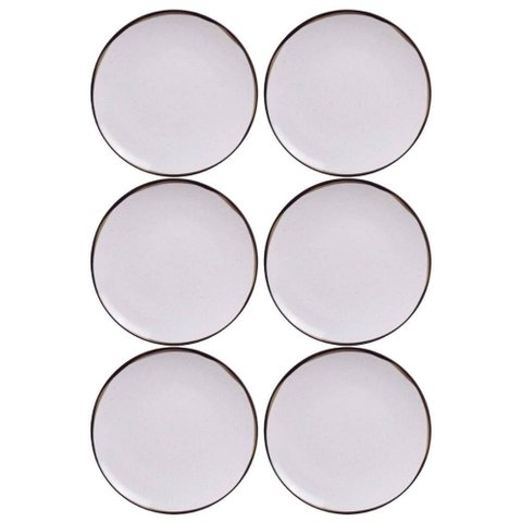 Jogo 6 Pratos Sobremesa Tramontina Canyon 21cm em Porcelana Decorada Cozinha Servir Tortas Doces
