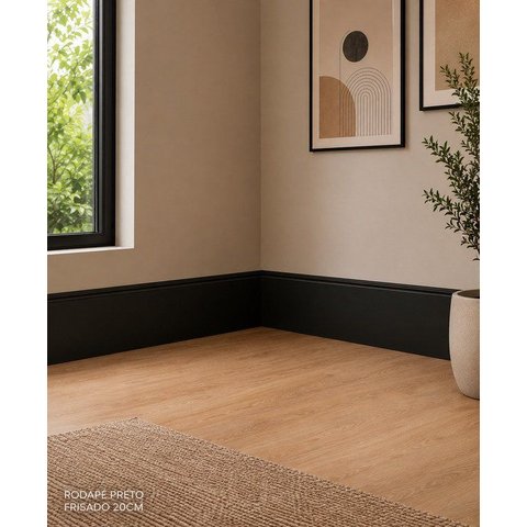 Rodapé Poliestireno Frisado 20cm x 2,40m Preto Casa Grassi