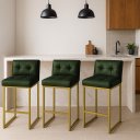 Ver imagem 1 de Banqueta Cozinha Alta com Encosto Industrial Kit 3 Dourado Lirina Pu C05 - D’Rossi