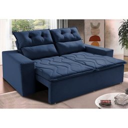Sofá Retrátil e Reclinável 1.50m Cama Inbox Smal com Bordado Pantográfico Suede Azul - 1