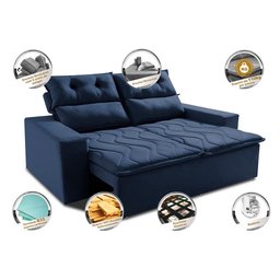 Sofá Retrátil e Reclinável 1.50m Cama Inbox Smal com Bordado Pantográfico Suede Azul - 3