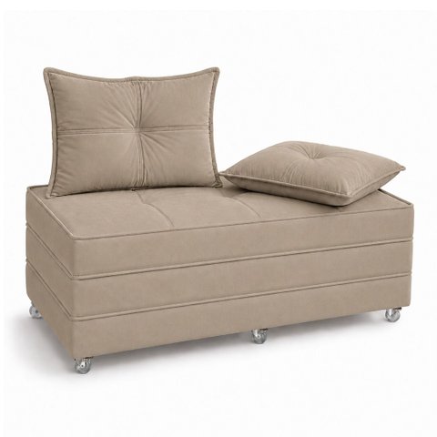 Puff Cama Dobravel 130cm Casal com Rodízios e Almofadas Cor: Suede Caramelo