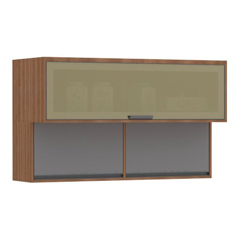 Armário Aéreo 120cm 3 Portas Basculantes com Vidro Reflecta Isa Luciane Móveis